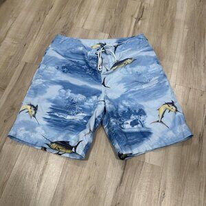 men's nautica swim trunks‎ Boar shorts Size 36W Ocean Beach Fish Blue Water